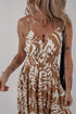 Khaki Floral Shirred High Waist Spaghetti Straps Maxi Dress